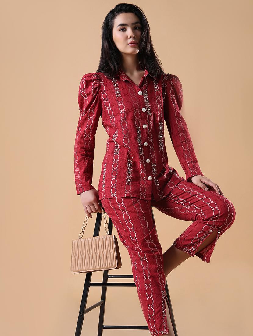 women embroidered shirt and trouser co-ord set - 21843050 - Standard Image - 1