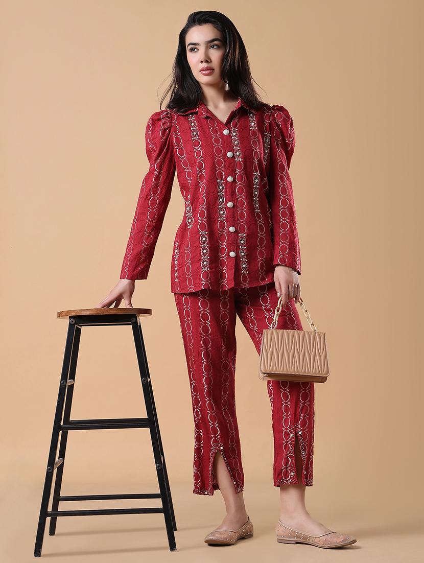 women embroidered shirt and trouser co-ord set - 21843050 - Standard Image - 4