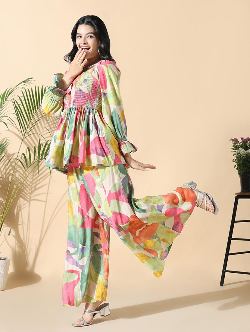 women printed top and trouser co-ord set - 21843062 - Standard Image - 1