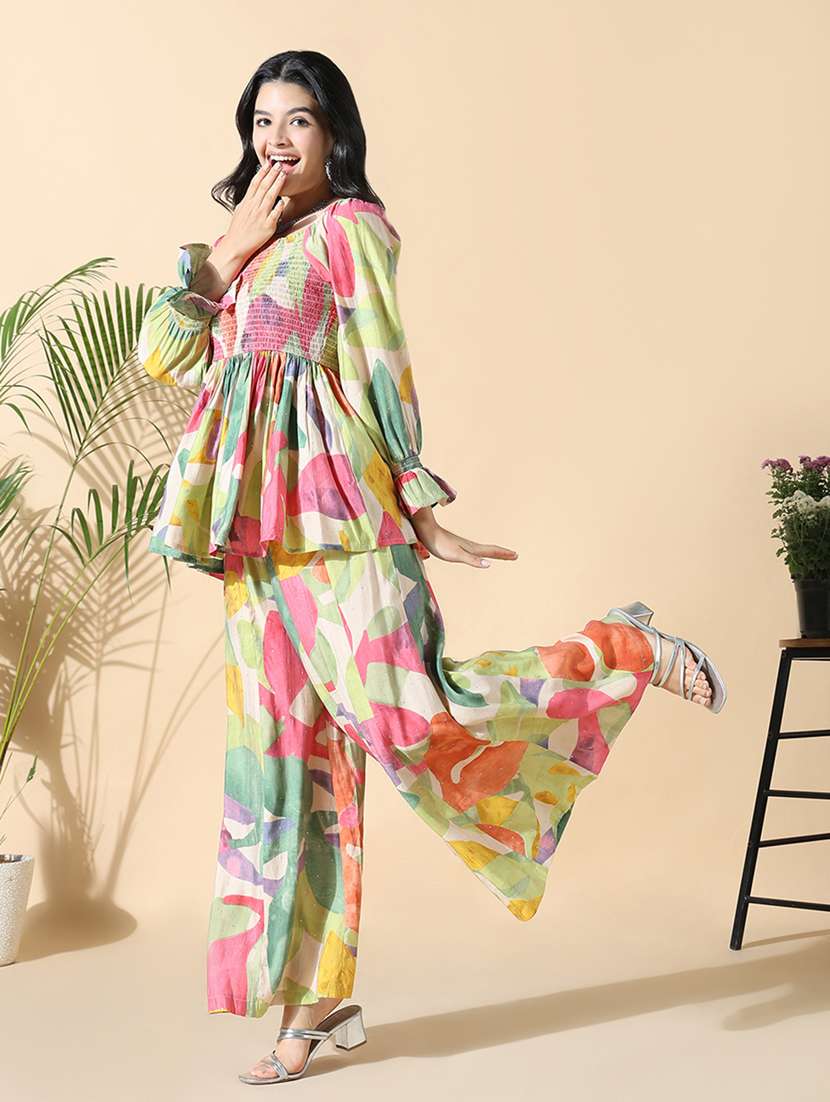 Women Printed Top And Trouser Co Ord Set