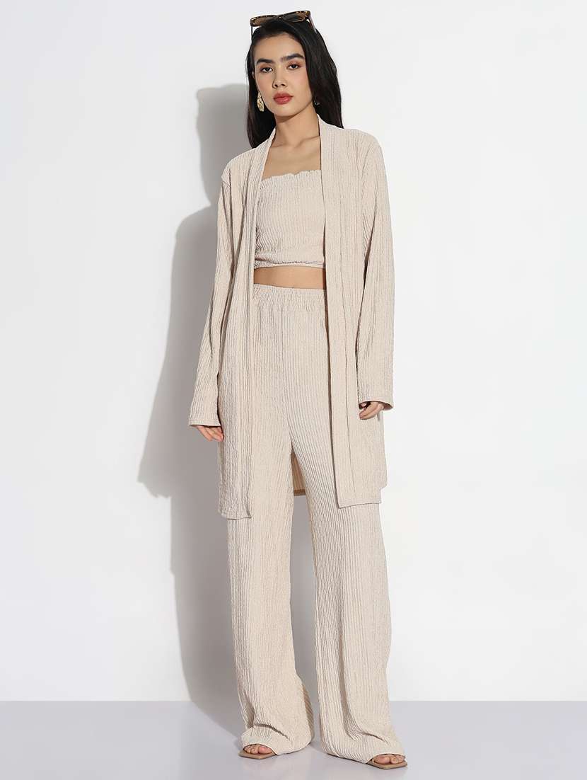 women solid top and trouser with shrug set  - 21843063 -  Standard Image - 1