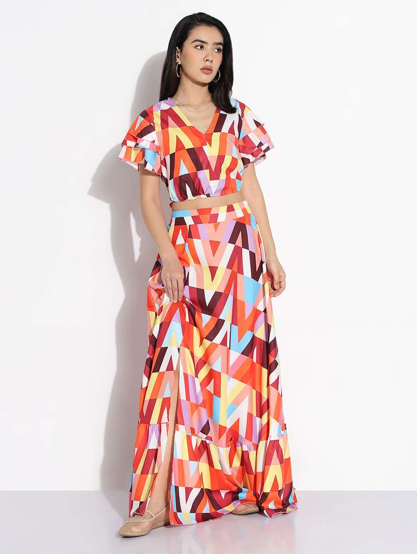 women printed top and skirt co-ord set