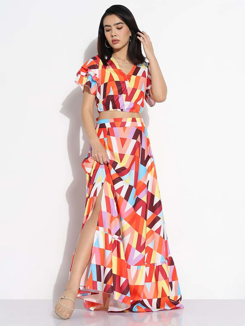 women printed top and skirt co-ord set - 21843073 -  Standard Image - 1