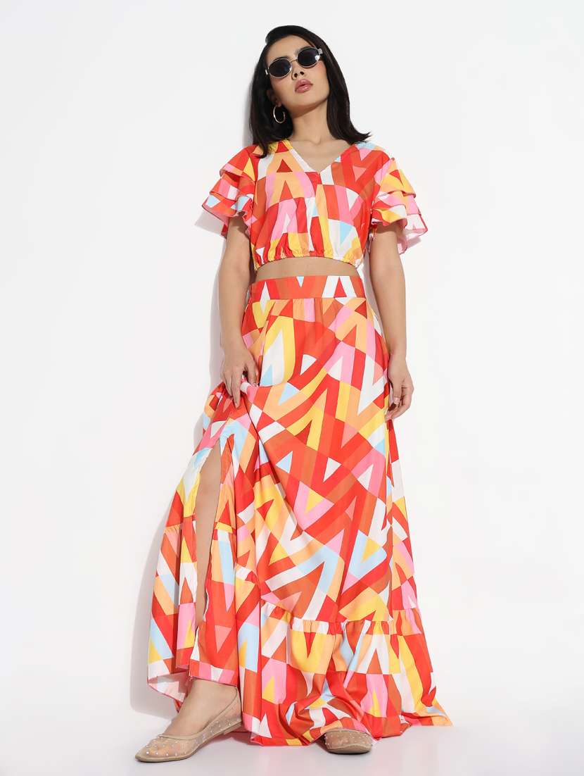 women printed top and skirt co-ord set - 21843074 -  Standard Image - 1