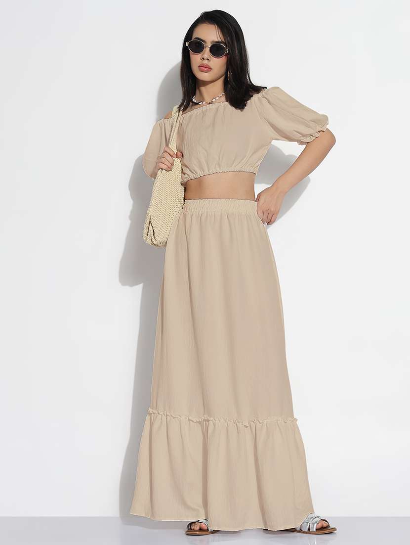 women solid off shoulder top and skirt co-ord set  - 21843082 -  Standard Image - 6