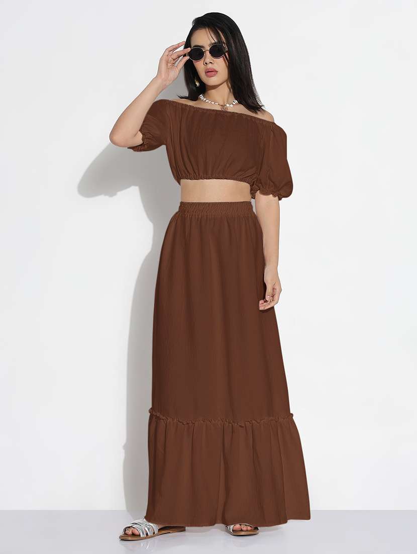 women solidoff shoulder top and skirt co-ord set  - 21843083 -  Standard Image - 1