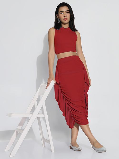 women solid top and skirt co-ord set - 21843086 - Standard Image - 0