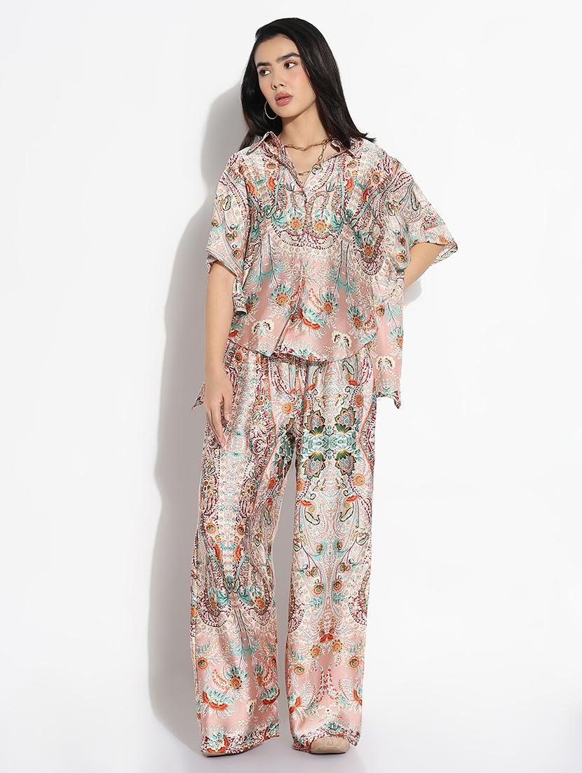 women printed shirt and trouser co-ord set - 21843088 - Standard Image - 1