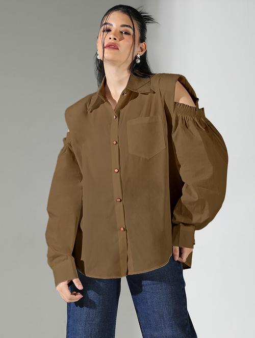 brown cotton regular shirt - 21843089 - Standard Image - 0