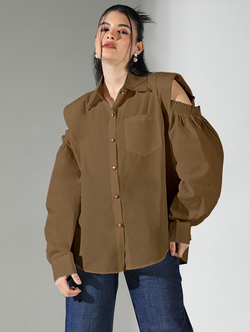 brown cotton regular shirt - 21843089 - Zoom Image - 0
