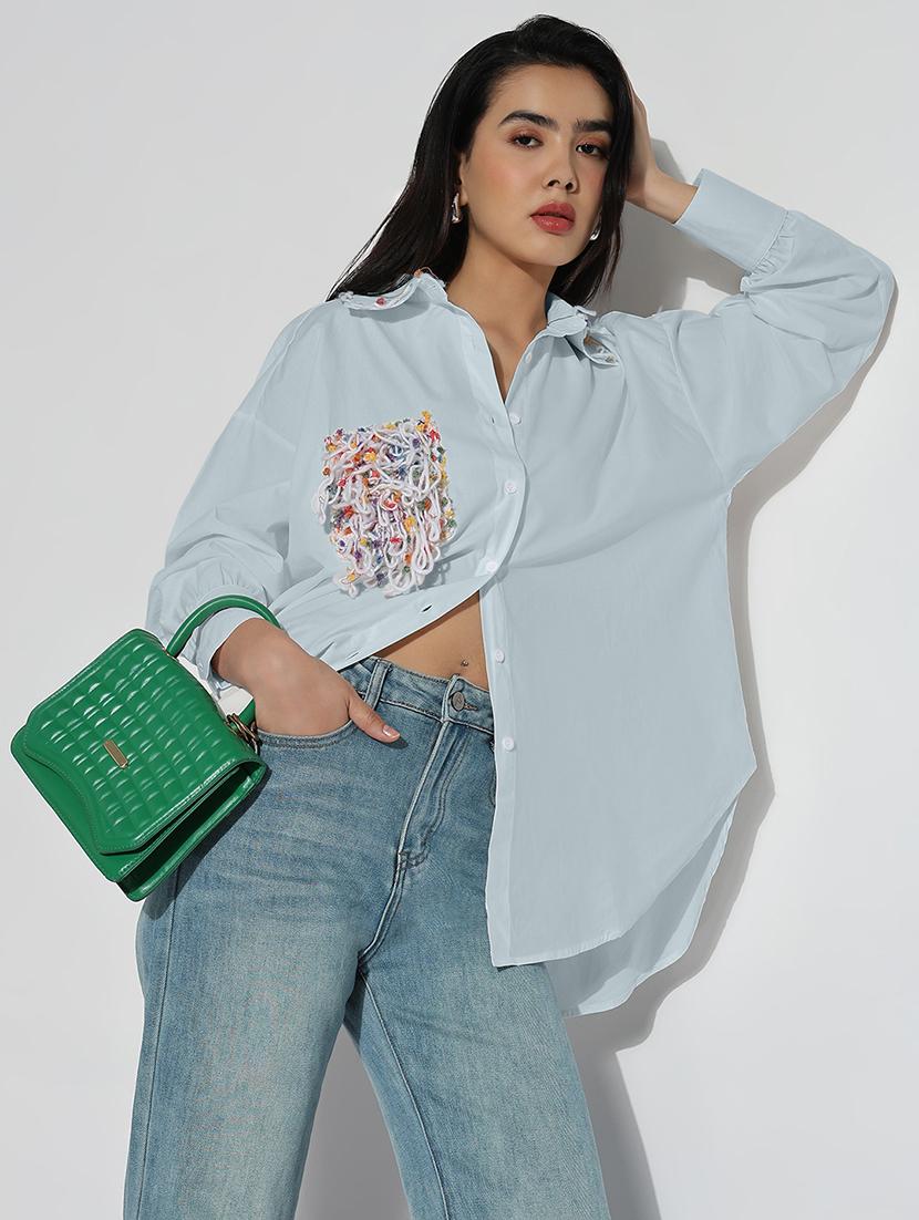 women collared long sleeves oversized shirt - 21843090 -  Zoom Image - 0
