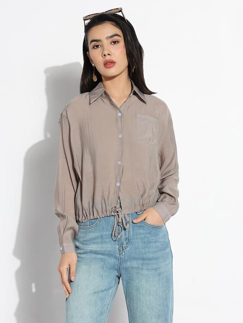 grey chiffon regular shirt - 21843096 -  Standard Image - 0