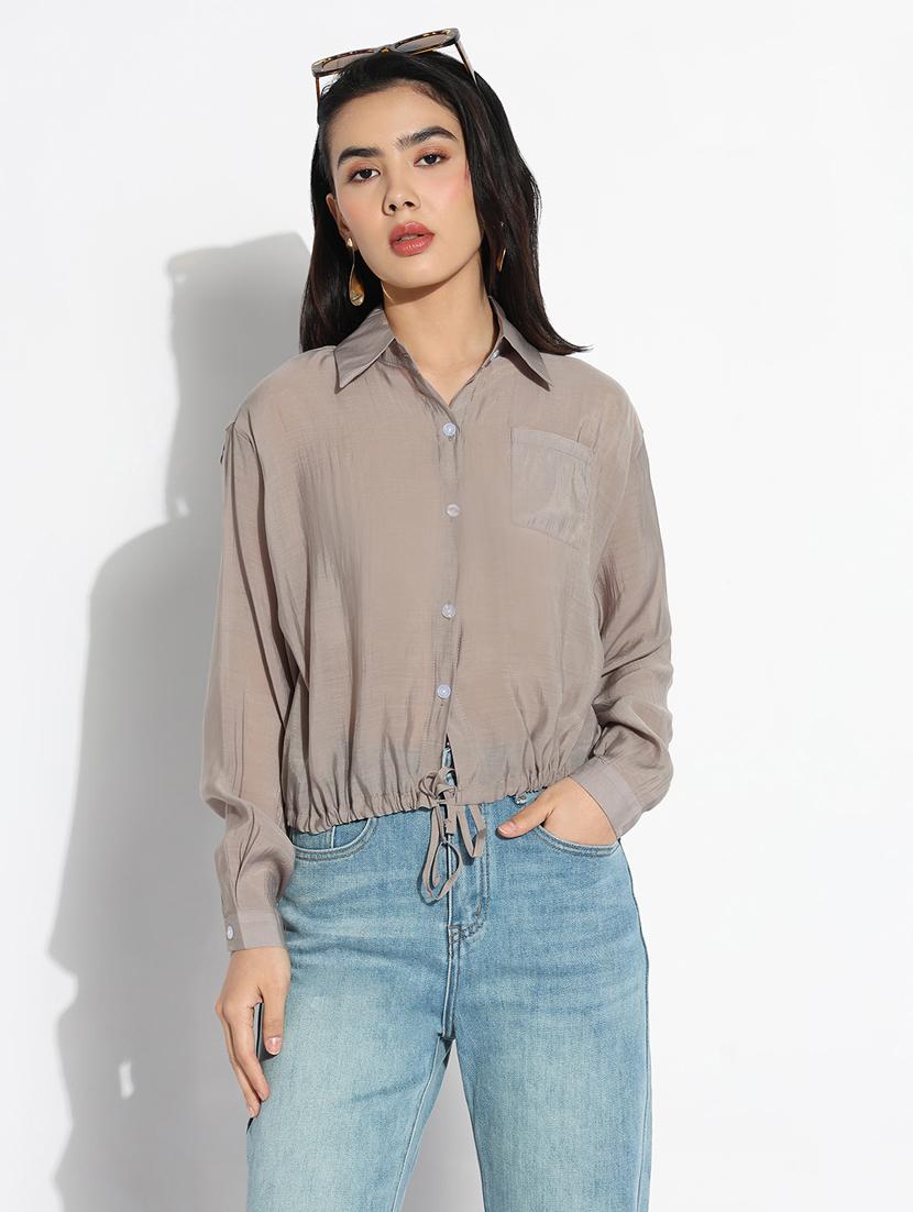 grey chiffon regular shirt - 21843096 -  Zoom Image - 0