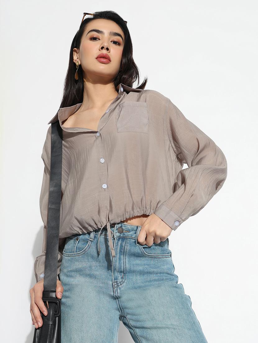 grey chiffon regular shirt - 21843096 -  Standard Image - 1