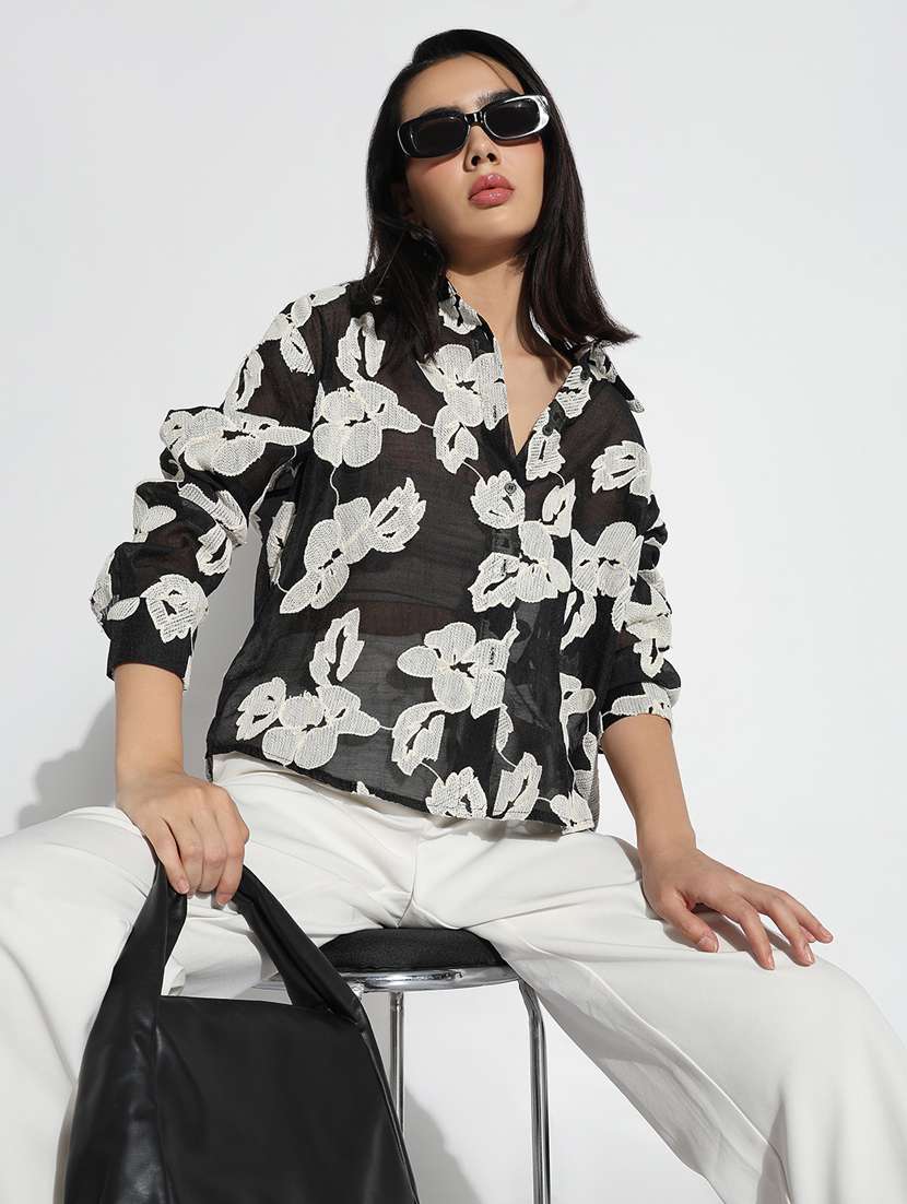 black chiffon regular shirt - 21843098 - Standard Image - 1