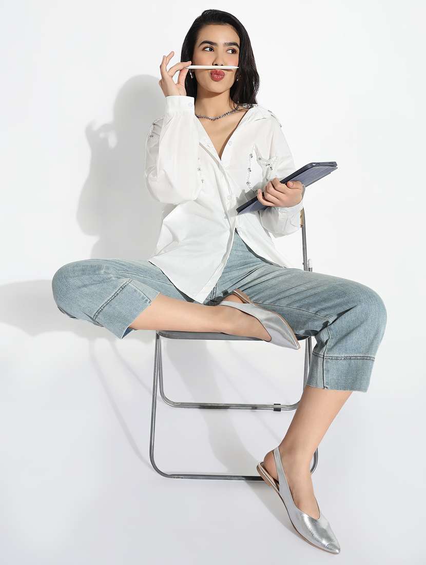 White Cotton Regular Shirt