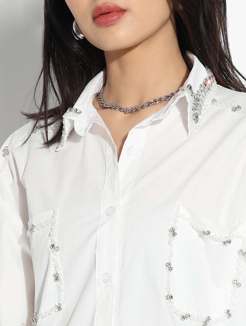 White Cotton Regular Shirt