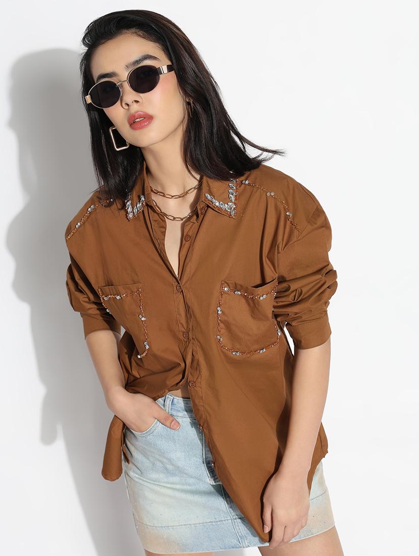 brown cotton regular shirt - 21843107 - Standard Image - 1