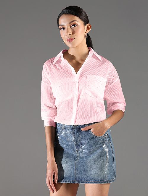 women embellished collared long sleeevs shirt - 21843111 - Standard Image - 0