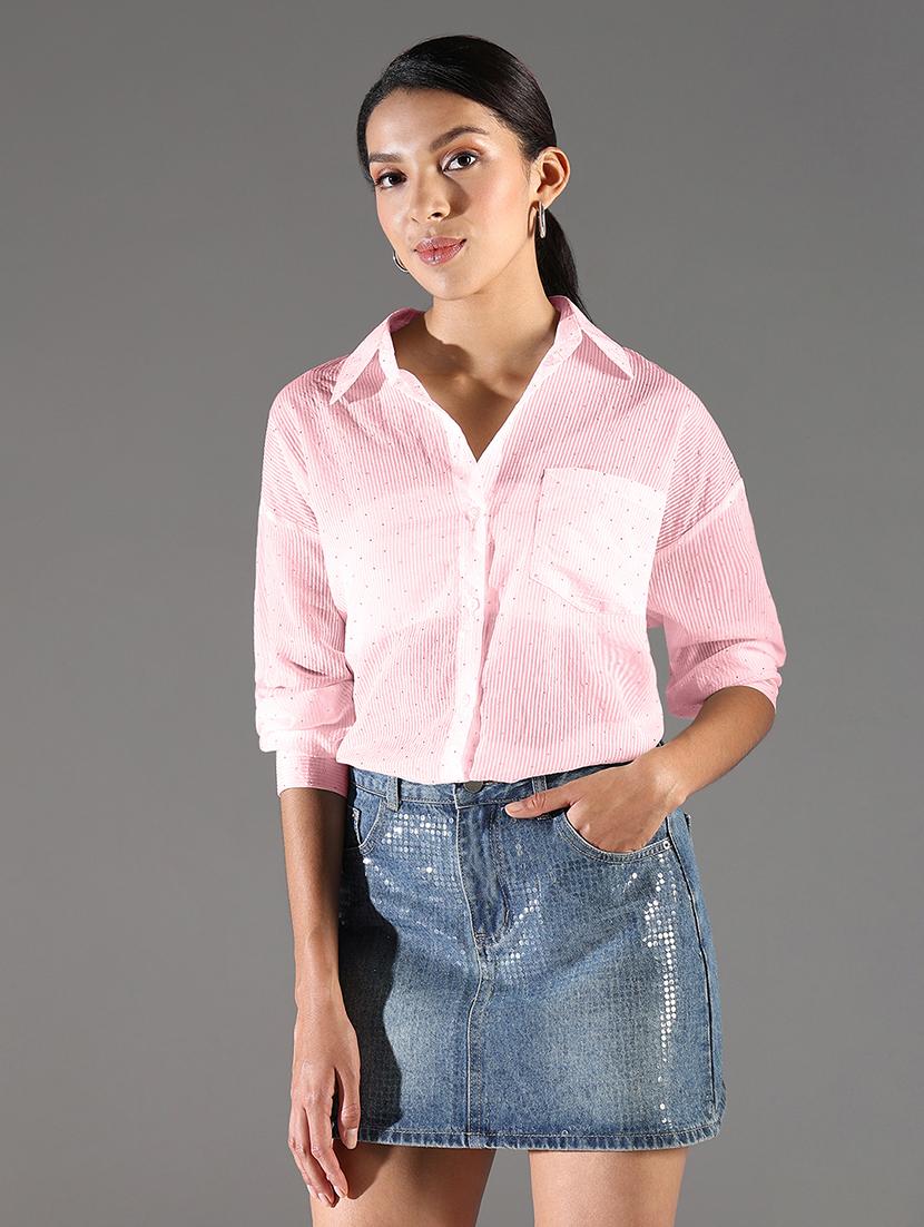 women embellished collared long sleeevs shirt - 21843111 - Zoom Image - 0