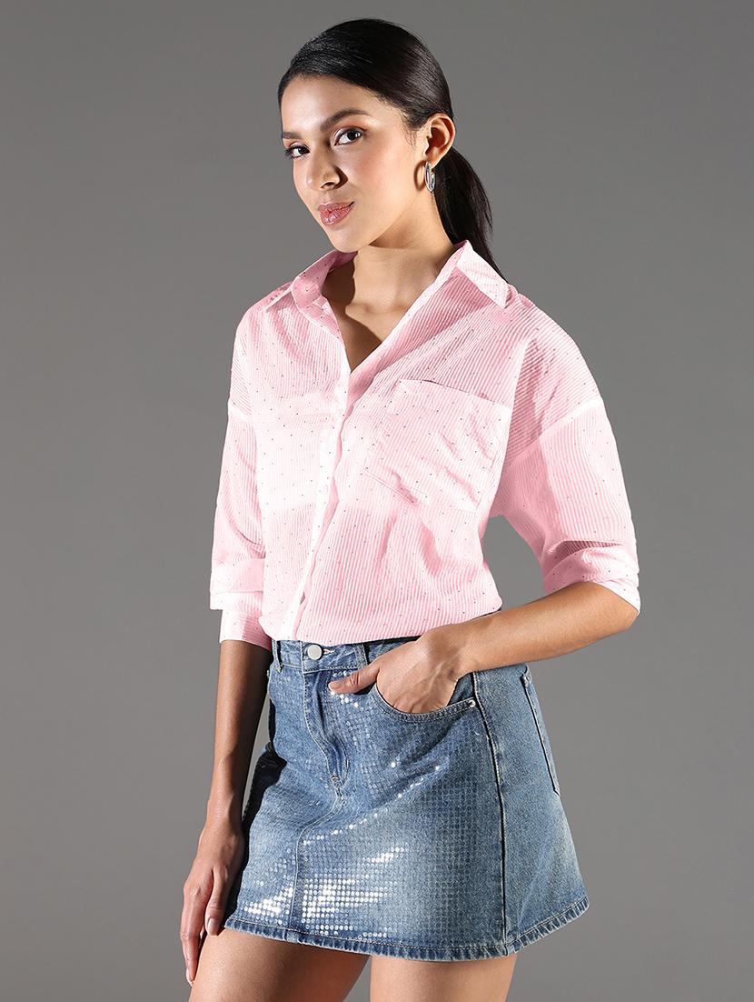 women embellished collared long sleeevs shirt - 21843111 - Standard Image - 1