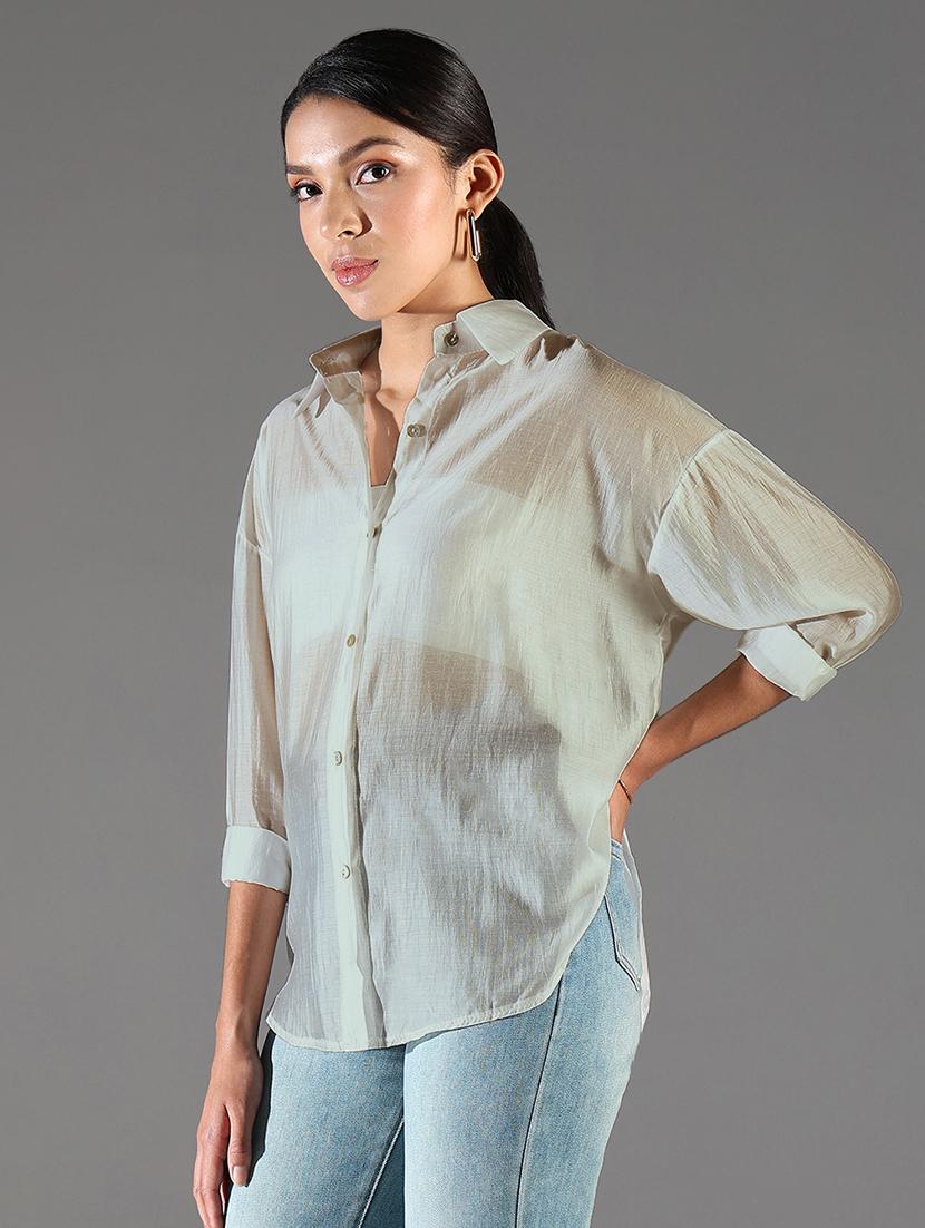 women collared long sleeves high-low shirt - 21843112 -  Standard Image - 1