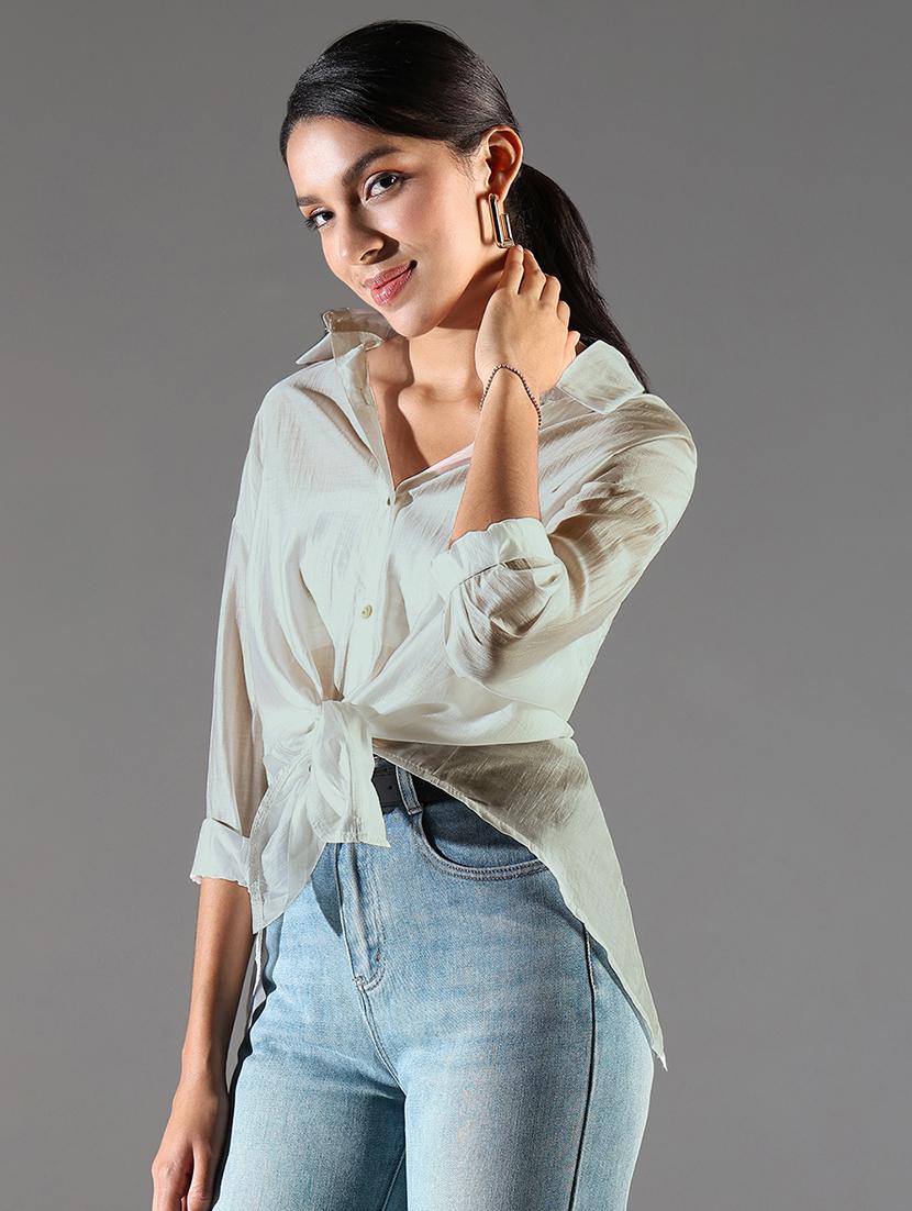 women collared long sleeves high-low shirt - 21843112 - Standard Image - 4