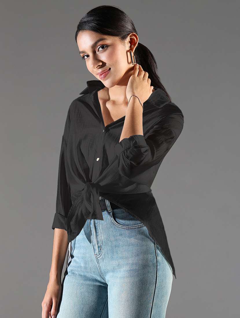 women collared long sleeves high-low shirt - 21843113 -  Standard Image - 1