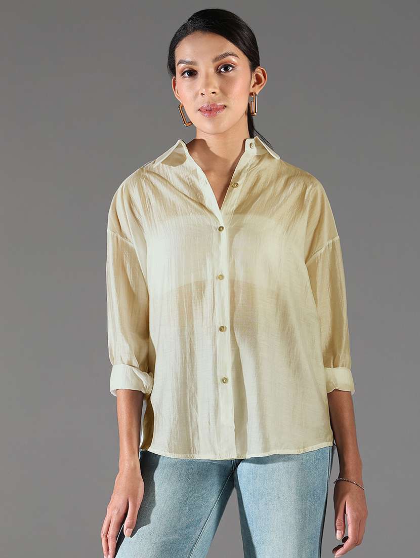 women collared long sleeves high-low shirt