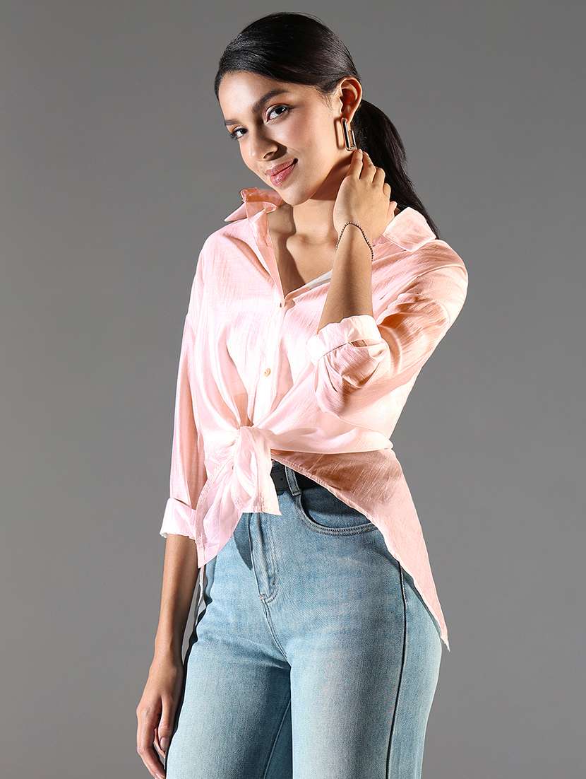 women collared long sleeves high-low shirt - 21843116 -  Standard Image - 1