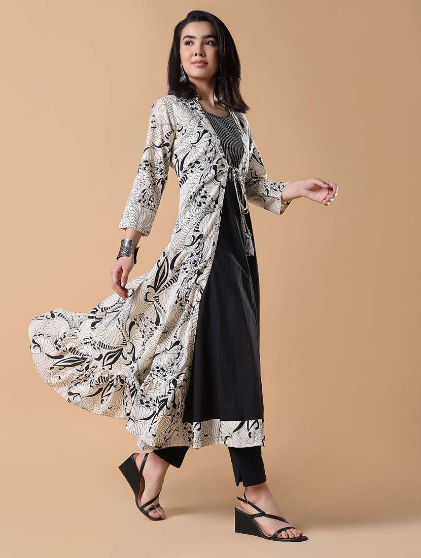 women black sleeveless kurta with jacket - 21843131 -  Standard Image - 1