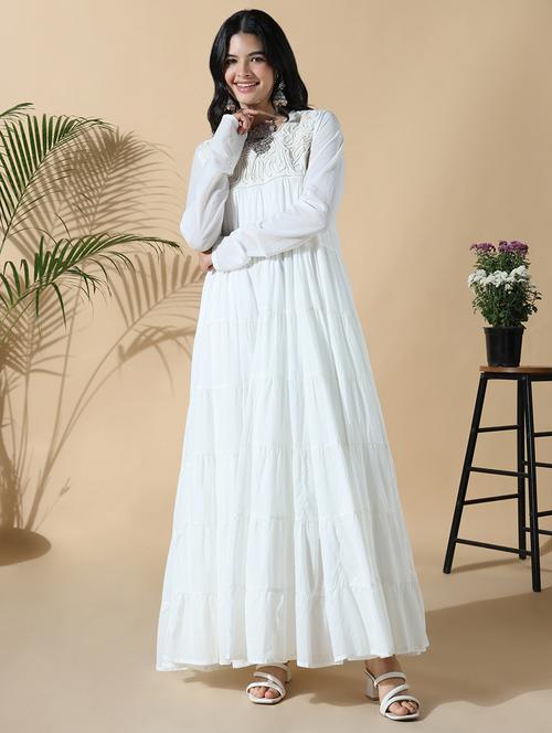 women white embroidered long sleeve anarkali kurta - 21843133 -  Standard Image - 0