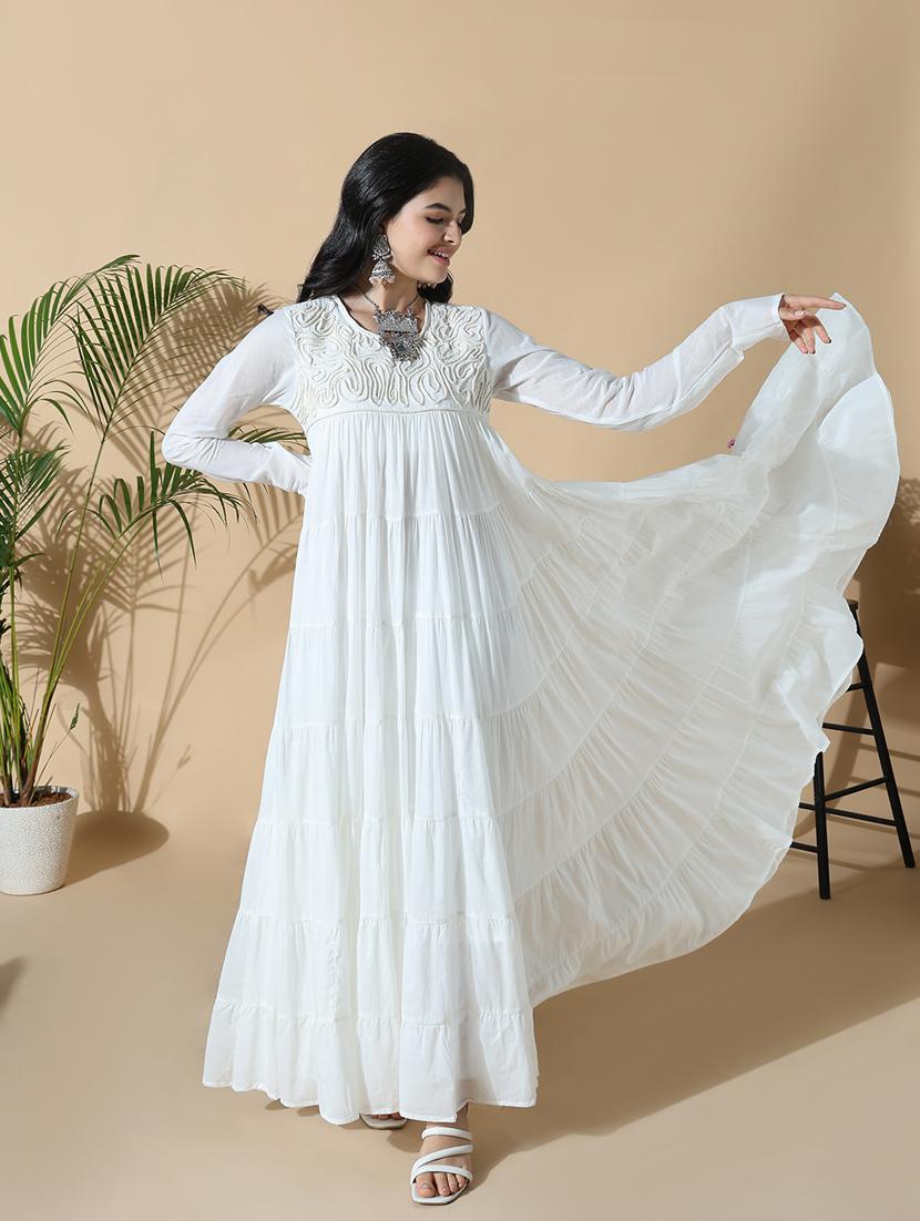 women white embroidered long sleeve anarkali kurta - 21843133 -  Standard Image - 1