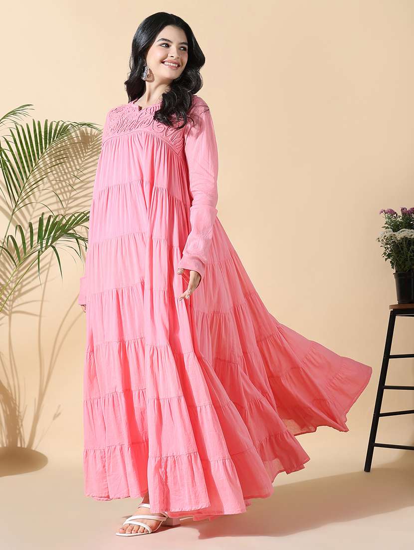 women pink embroidered long sleeve anarkali kurta - 21843135 -  Standard Image - 1