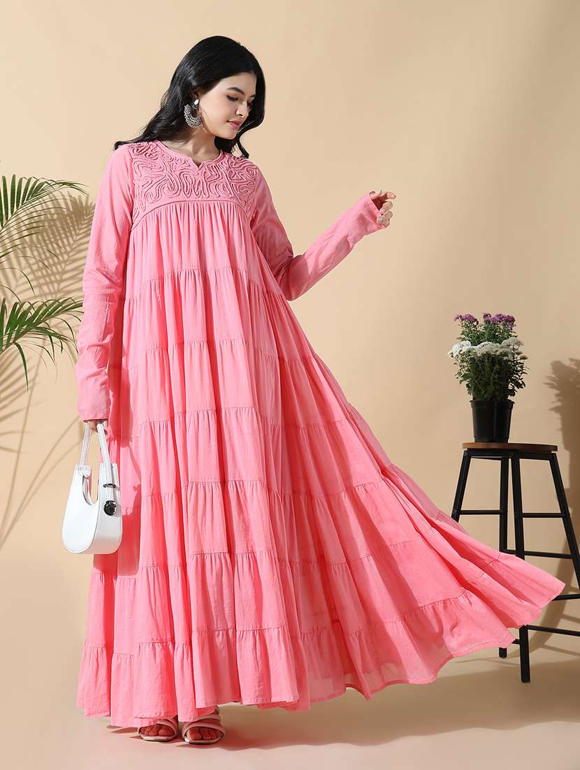 women pink embroidered long sleeve anarkali kurta - 21843135 -  Standard Image - 4