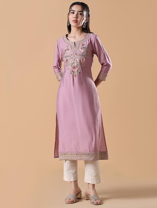women three quarter sleeve straight kurta - 21843139 - Standard Image - 0