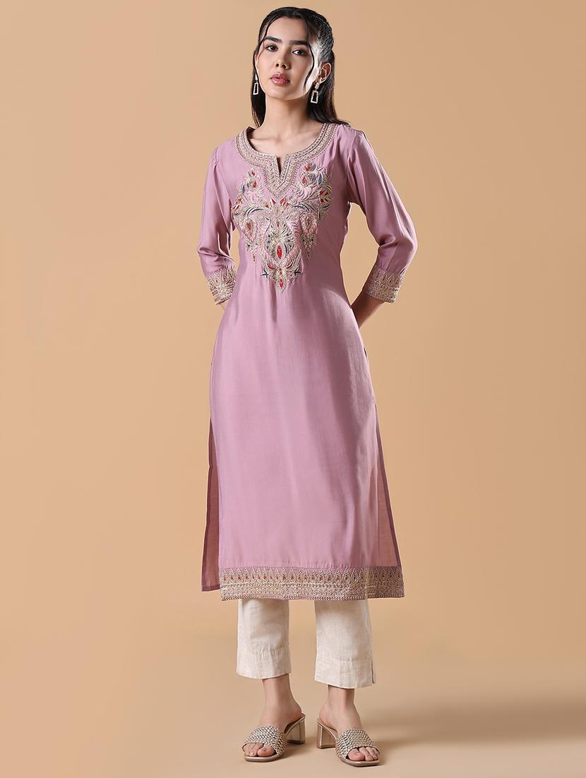 women three quarter sleeve straight kurta