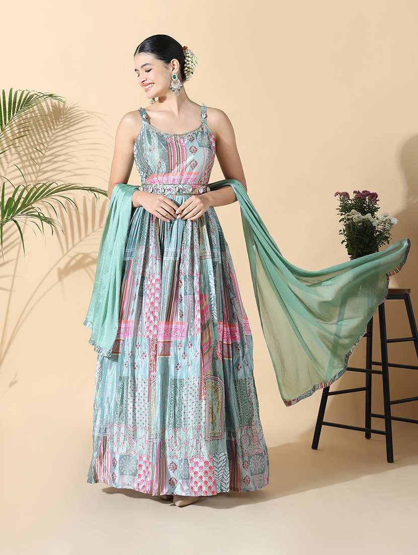 women printed sleeveless kurta pant with dupatta set - 21843142 - Standard Image - 1
