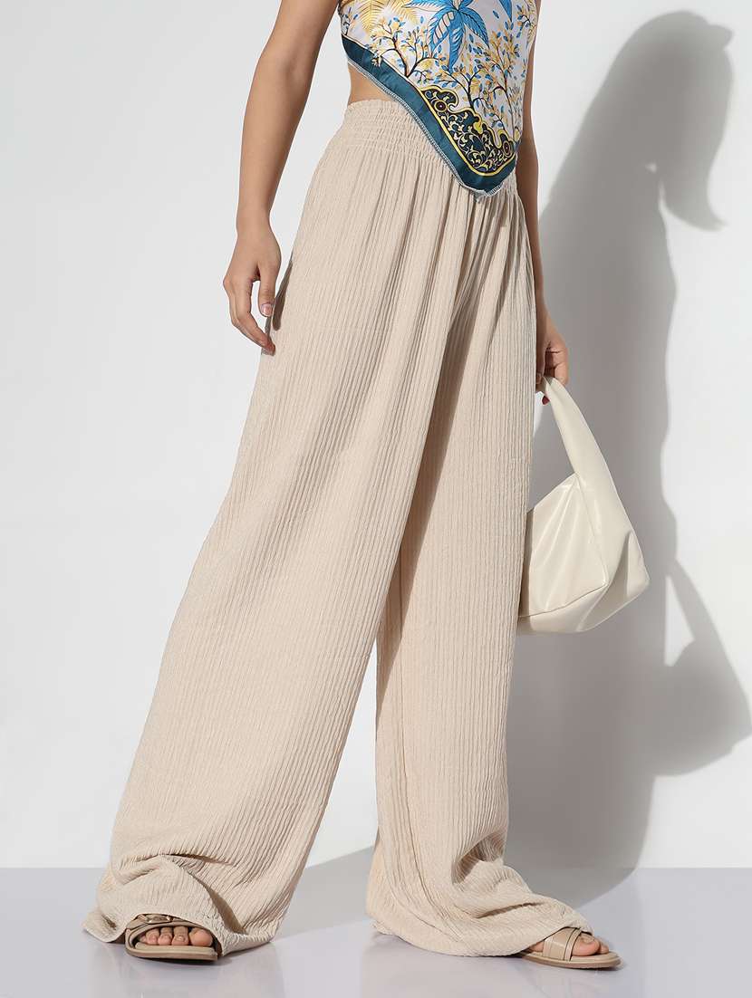 women solid high rise straight trouser - 21843149 -  Standard Image - 1
