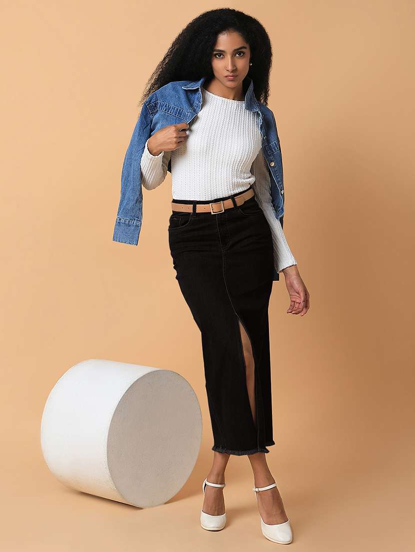 women solid high rise denim skirt - 21843160 -  Standard Image - 4