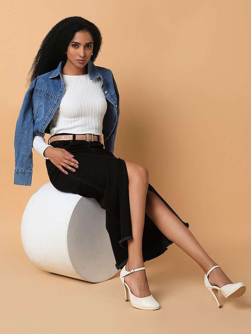 women solid high rise denim skirt - 21843160 -  Standard Image - 6