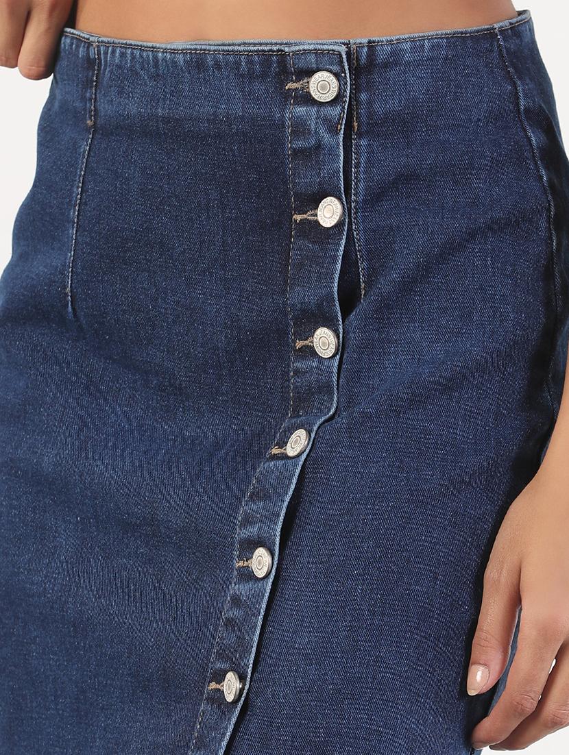 women solid high rise denim skirt - 21843164 - Standard Image - 4