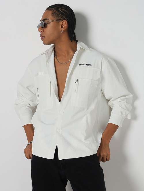 men solid long sleeve regualr fit shacket