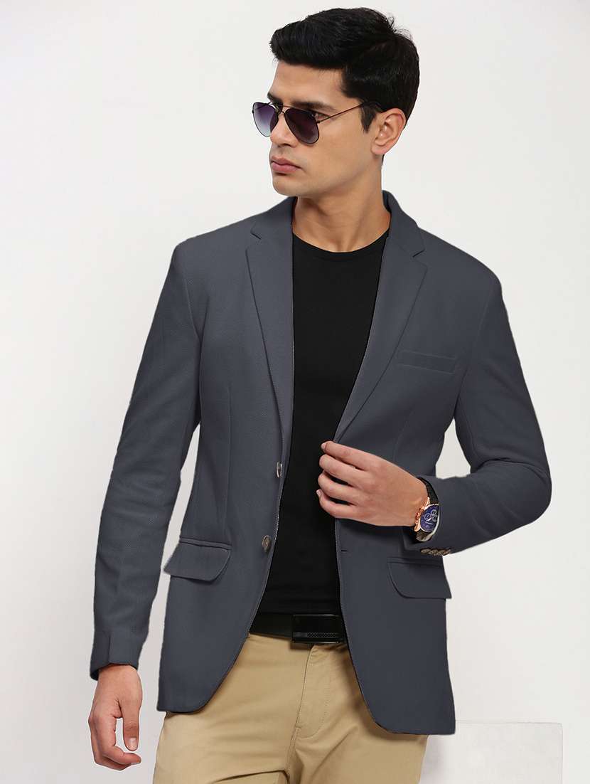 men lapel collar single breasted casual blazer