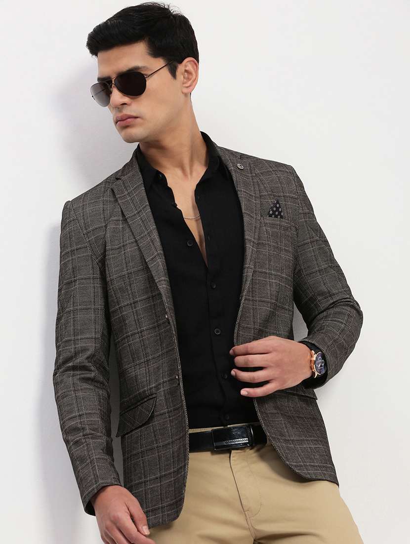 men lapel collar single breasted casual blazer