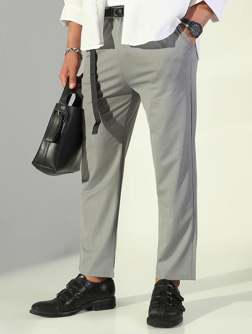men solid low rise flat front casual trouser - 21843197 -  Standard Image - 0