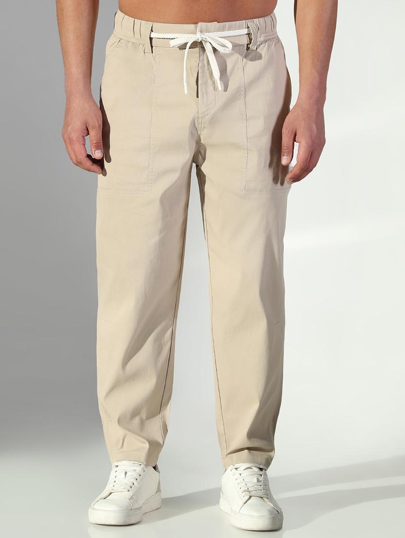 men solid low riseflat front casual trouser - 21843204 -  Standard Image - 1