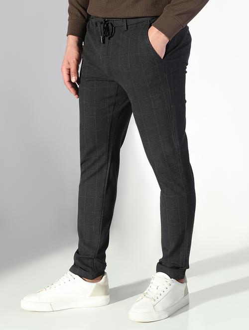men checkered low rise flat front casual trouser - 21843207 -  Standard Image - 0