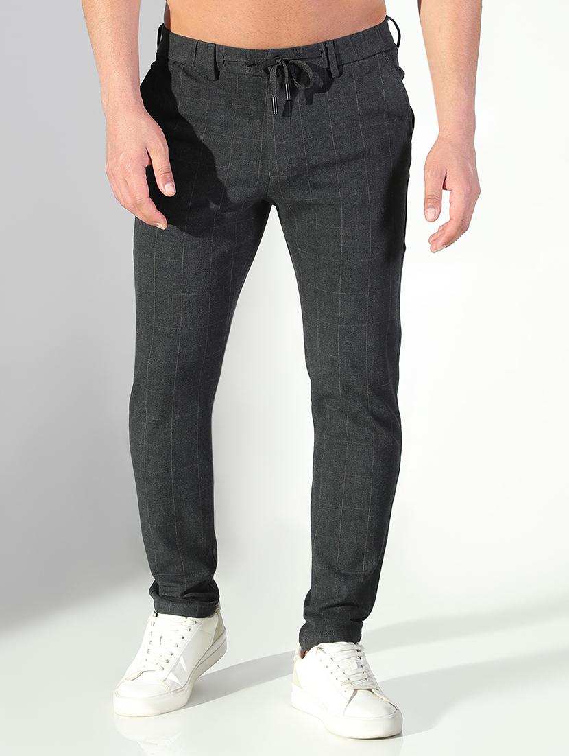 men checkered low rise flat front casual trouser - 21843207 -  Standard Image - 1