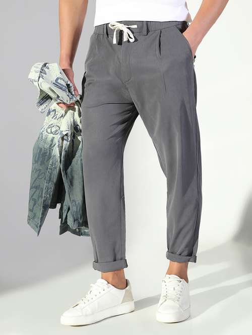men solid low rise pleated casual trouser - 21843208 - Standard Image - 0